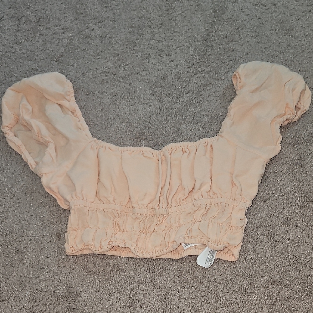 Forever 21 Pink/Cream Short Sleeve Crop Shirt